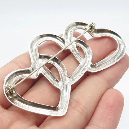 925 Sterling Silver Vintage Mexico Triple Heart Pin Brooch