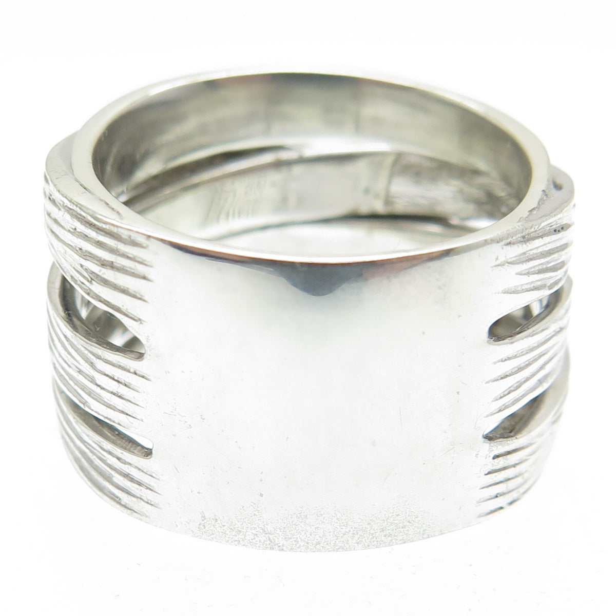 925 Sterling Silver Real Round-Cut Diamond Crisscross Ring Size 9.5