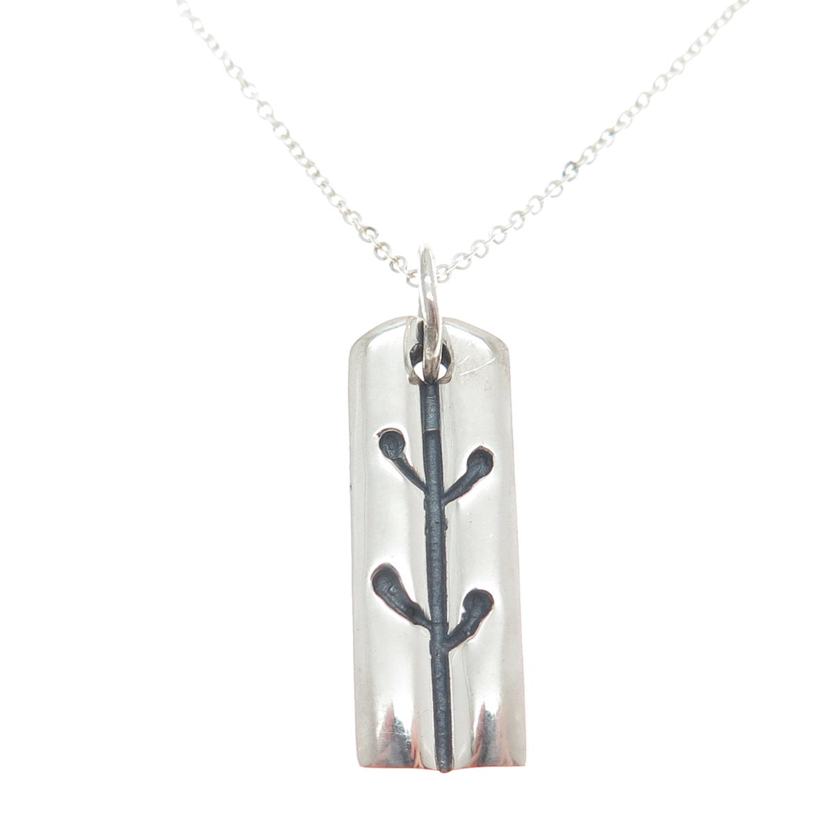 925 Sterling Silver Italy Modernist Tree Bar Cable Chain Necklace 18"