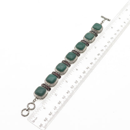 925 Sterling Silver Vintage Real Kingman Turquoise & Red Garnet Bracelet 7.5"