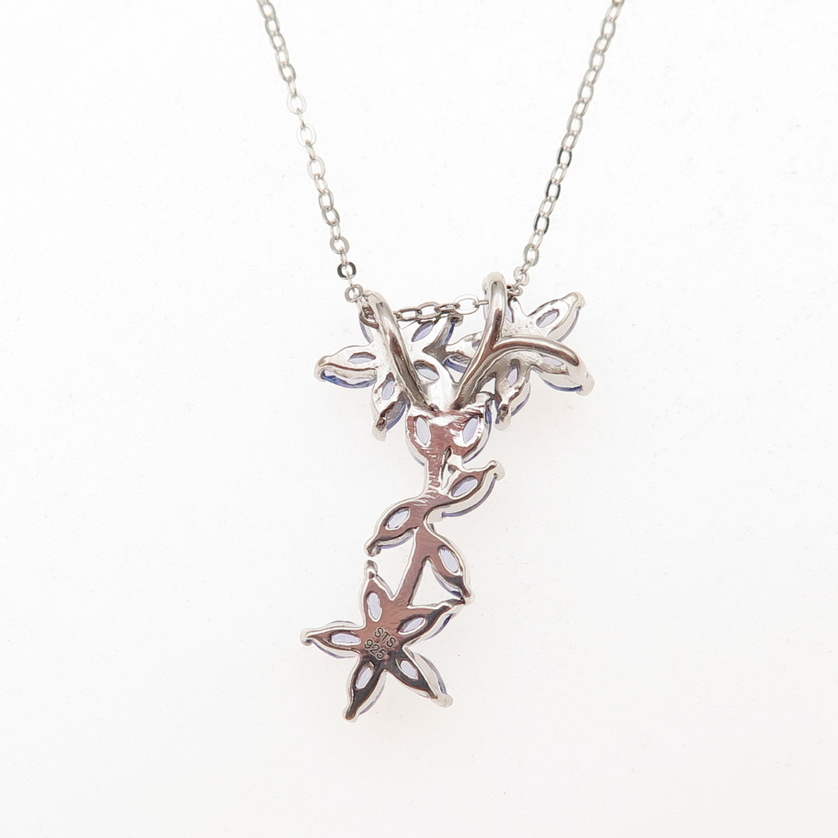 Chuck Clemency 925 Sterling Real Tanzanite White Topaz Floral Chain Necklace 20"