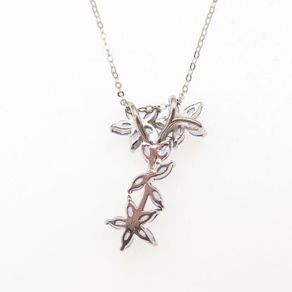 Chuck Clemency 925 Sterling Real Tanzanite White Topaz Floral Chain Necklace 20"