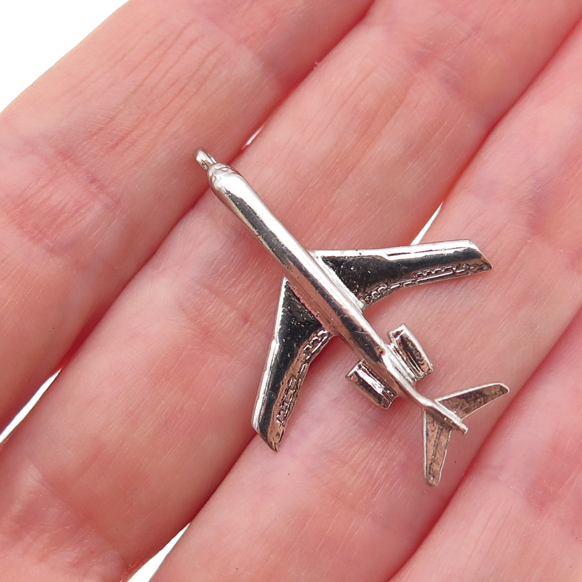 Wells 925 Sterling Silver Vintage Airplane 3D Charm Pendant