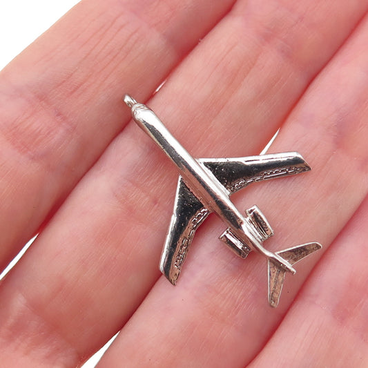 Wells 925 Sterling Silver Vintage Airplane 3D Charm Pendant