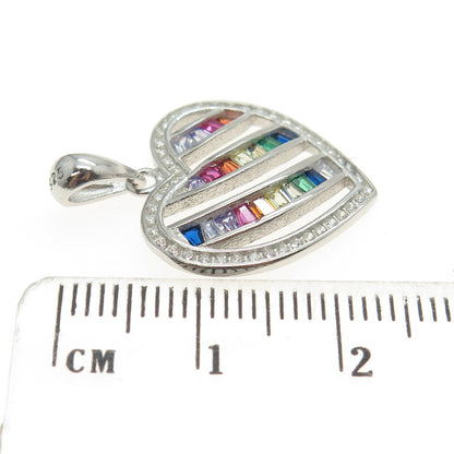 925 Sterling Silver Tapered Baguette & Round-Cut Multi-Color C Z Heart Pendant