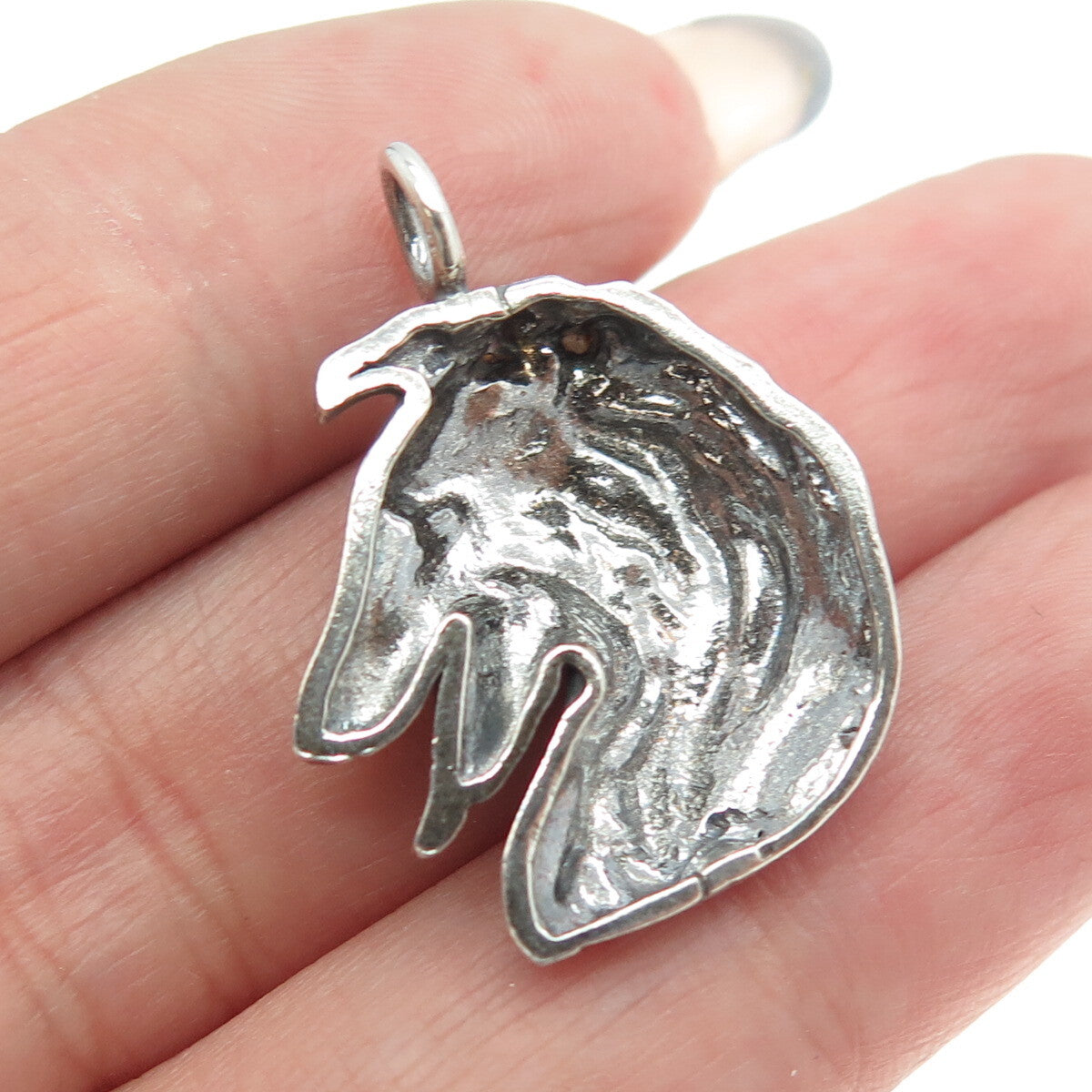 925 Sterling Silver Vintage Collie Dog Oxidized Charm Pendant