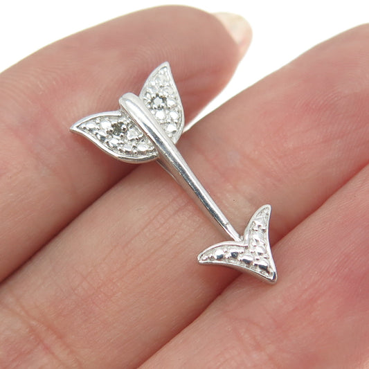 SUN 925 Sterling Silver Real Round-Cut Diamond Arrow Pendant