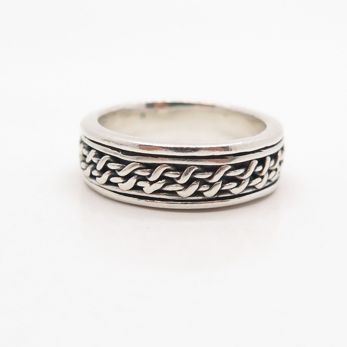 925 Sterling Silver Vintage Wicker Band Ring Size 7.25