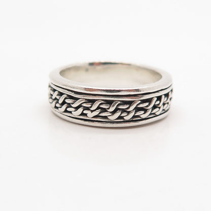 925 Sterling Silver Vintage Wicker Band Ring Size 7.25