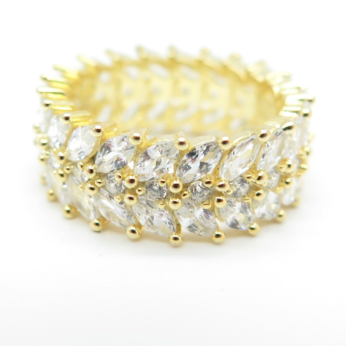 925 Sterling Silver Gold Plated Marquise & Round-Cut C Z Ring Size 5.25