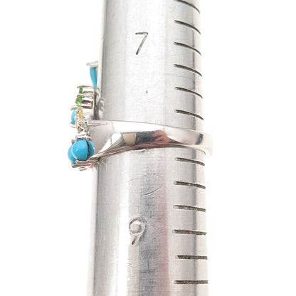 Chuck Clemency 925 Sterling 2-Tone Real Turquoise & Peridot Tiara Ring Size 8
