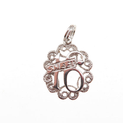 925 Sterling Silver Vintage Sweet 16 Ornate Charm Pendant
