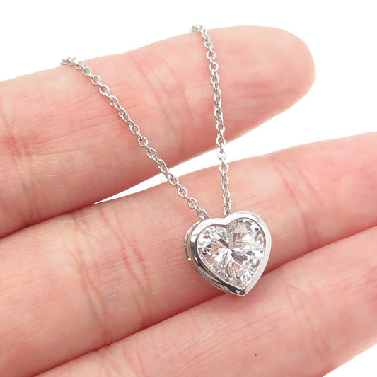 925 Sterling Silver Heart-Cut C Z Cable Chain Adjustable Necklace 18-20"
