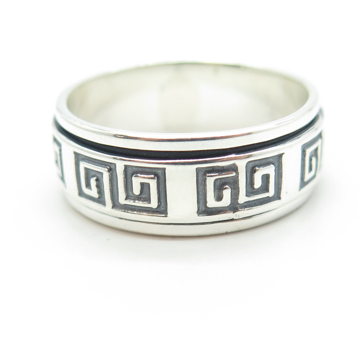 950 Silver Vintage Greek Maze Rotating Band Ring Size 12.25