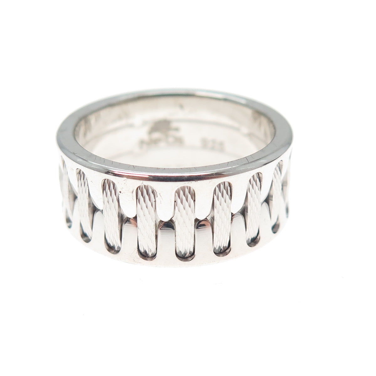NEOS 925 Sterling Silver Textured Sewing Stitches Band Ring Size 7.75