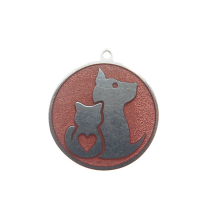 925 Sterling Silver Enamel Dog & Cat Friendship Minimalist Charm Pendant