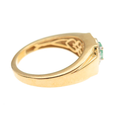 D'JOY 925 Sterling Silver Gold Plated Real Emerald & White Topaz Ring Size 10.25