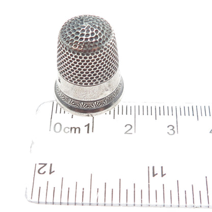 925 Sterling Silver Antique Art Deco Engraved Sewing Thimble Size 8