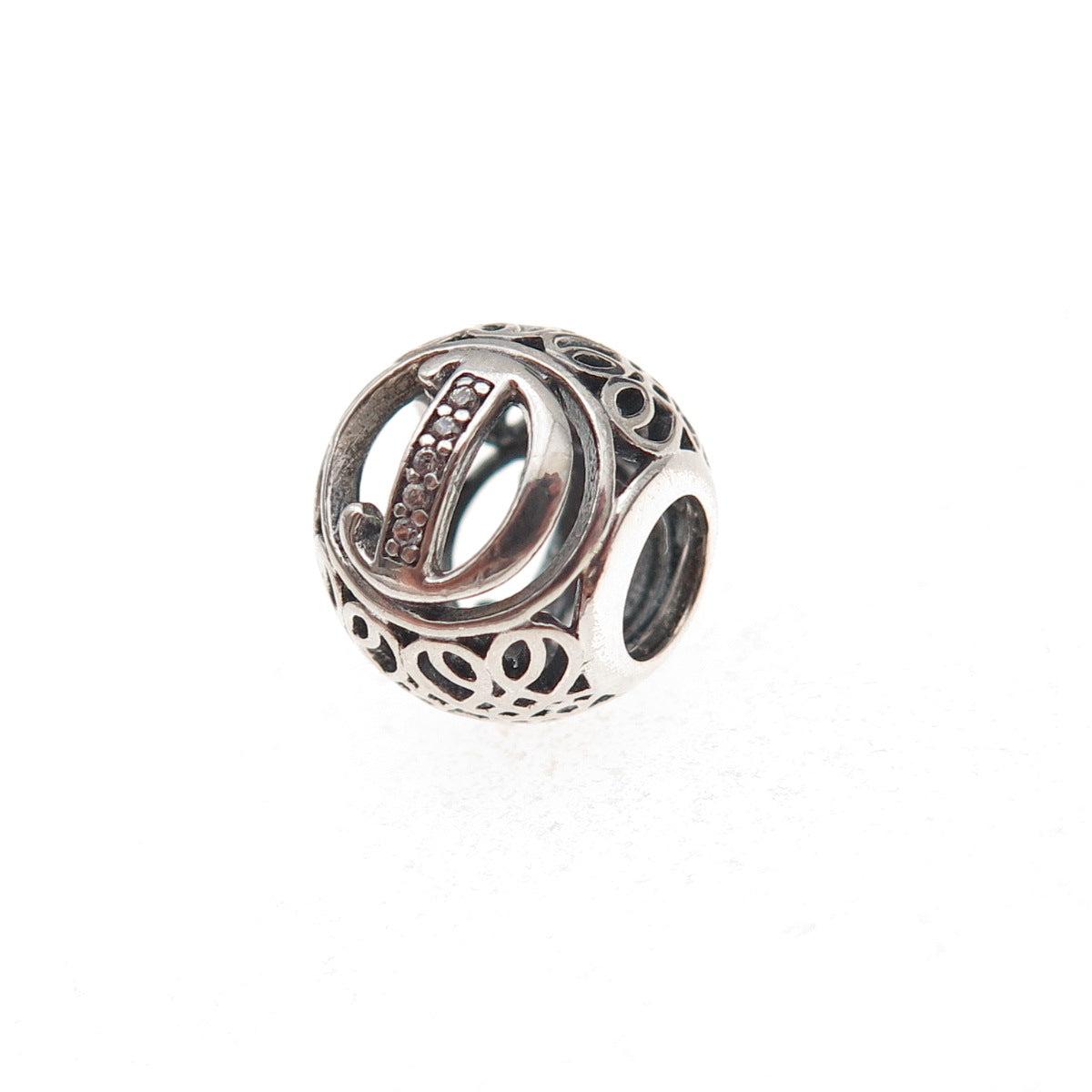 Pandora 925 Sterling Silver C Z Letter D Initial Slide Bead Charm