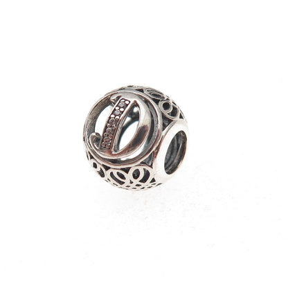 Pandora 925 Sterling Silver C Z Letter D Initial Slide Bead Charm