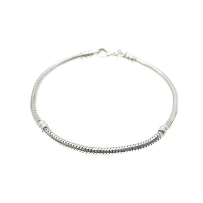 925 Sterling Silver Vintage Snake Link Charm Bracelet 7.25"