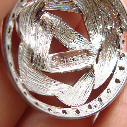 925 Sterling Silver C Z Modernist Textured Slide Pendant