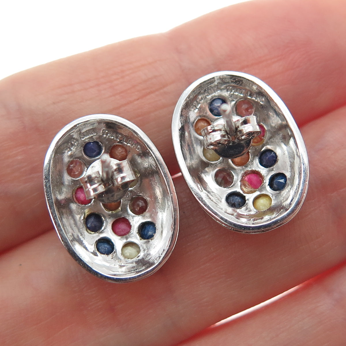 925 Sterling Silver Real Round-Cut Multi-Color Sapphire Earrings