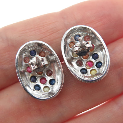 925 Sterling Silver Real Round-Cut Multi-Color Sapphire Earrings