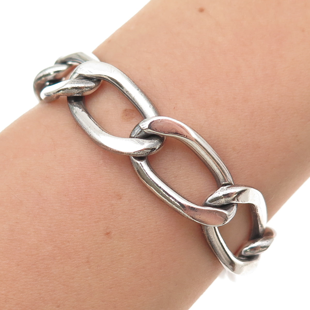 925 Sterling Silver Vintage Mexico Oval Curb Link Bracelet 7.5"