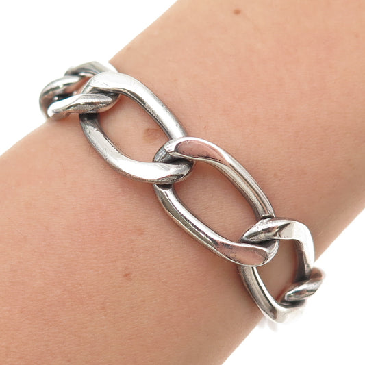 925 Sterling Silver Vintage Mexico Oval Curb Link Bracelet 7.5"