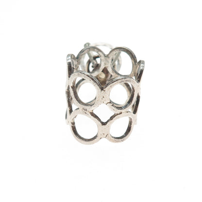 925 Sterling Silver Vintage Real Round-Cut White Topaz Modernist Ring Size 6.75
