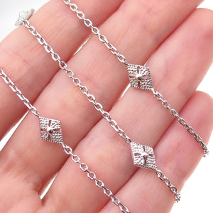 925 Sterling Silver Floral Station By The Yard Cable Chain Necklace 36"