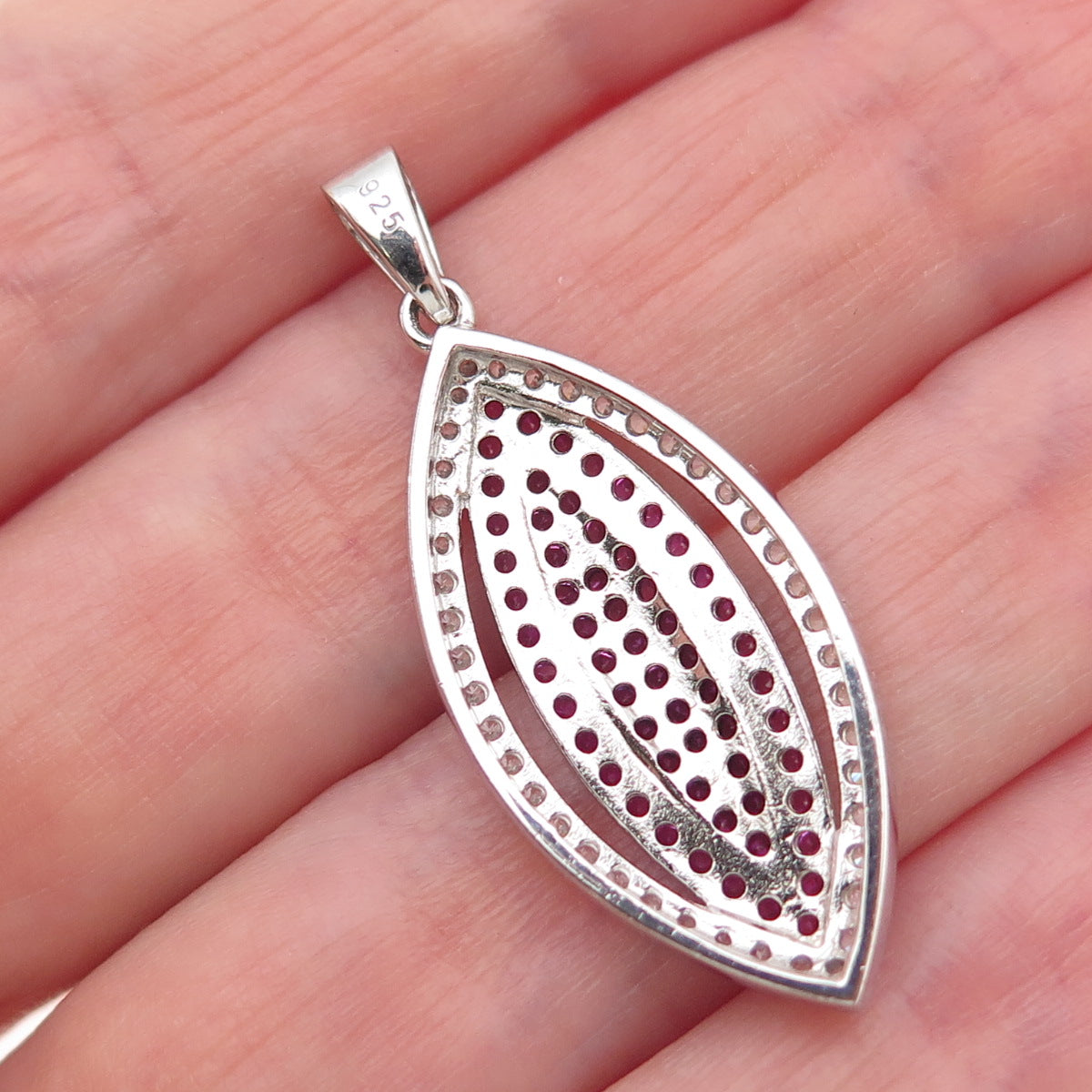925 Sterling Silver Round-Cut Lab-Created Pink Sapphire & C Z Charm Pendant