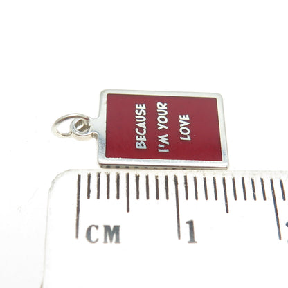 925 Sterling Silver Red Enamel "Because I'm Your Love" Minimalist Charm Pendant