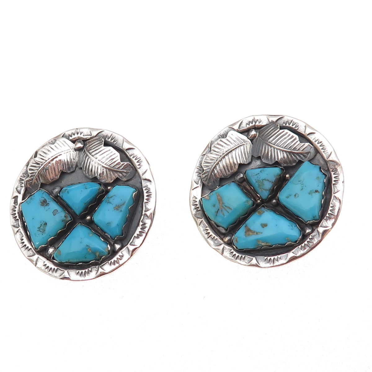 Afonso Penketewa Zuni Old Pawn 925 Sterling Vintage Turquoise Clip On Earrings