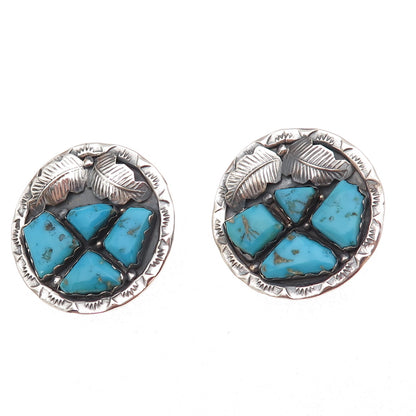 Afonso Penketewa Zuni Old Pawn 925 Sterling Vintage Turquoise Clip On Earrings