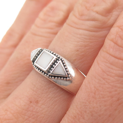 Phyllis Woods 925 Sterling Silver Vintage Real MOP Oxidized Ring Size 7.25