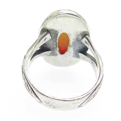 925 Sterling Silver Vintage Real Carved Agate Arabic Script Ring Size 11.75