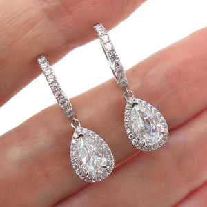 DSMK 925 Sterling Silver Pear & Round-Cut C Z Dangle Earrings