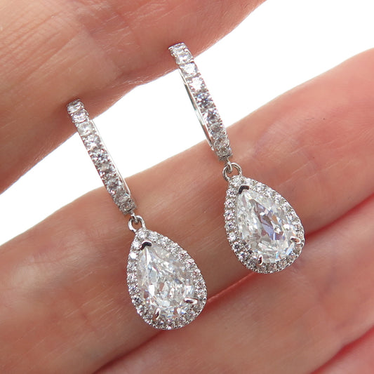 DSMK 925 Sterling Silver Pear & Round-Cut C Z Dangle Earrings