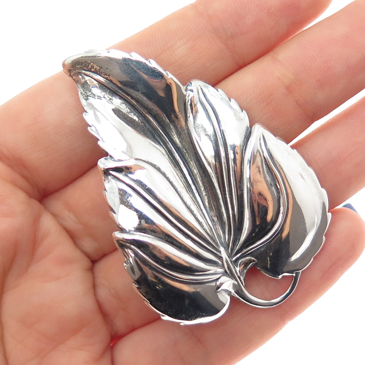 DANECRAFT 925 Sterling Silver Antique Art Deco Floral Leaf Oxidized Pin Brooch