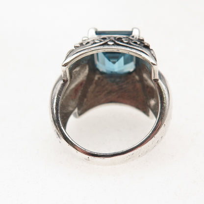 925 Sterling Silver Vintage Real London Blue Topaz Oxidized Ring Size 6.25