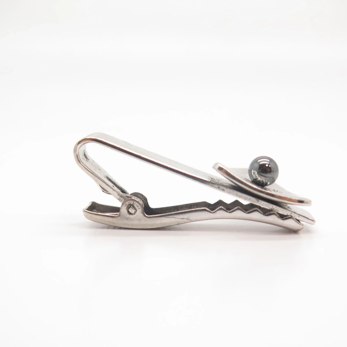 925 Sterling Silver Vintage Real Hematite Gem Etched Tie Clip