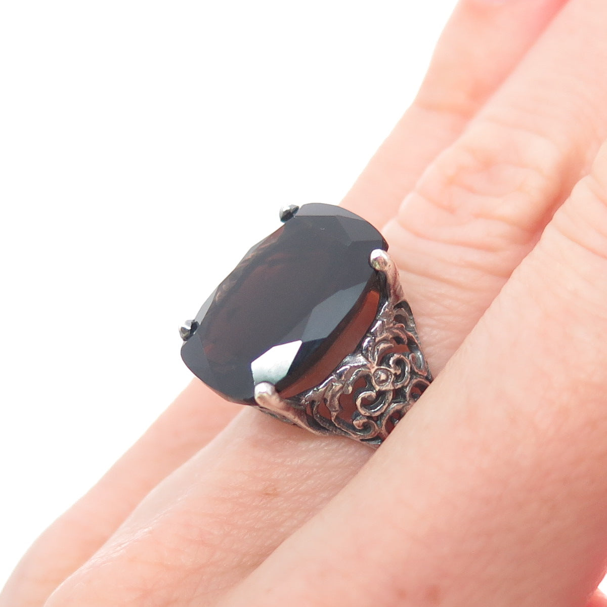 CLYDE DUNEIER CID Sterling Silver Vintage Smoky Quartz Modernist Ring Size 4.75