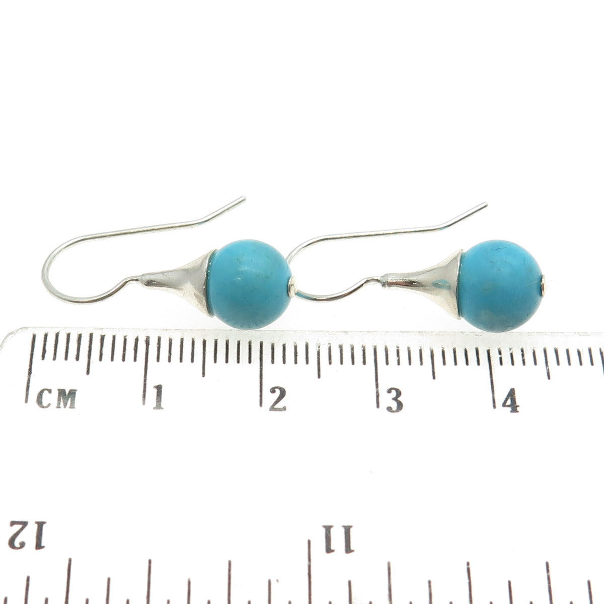 925 Sterling Silver Vintage Real Turquoise Gemstone Hook Earrings