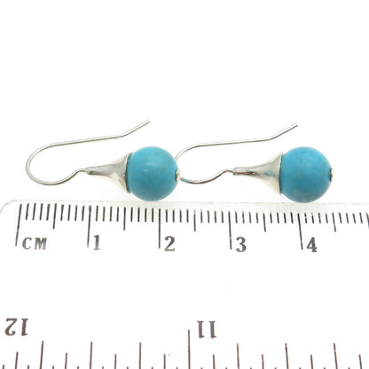 925 Sterling Silver Vintage Real Turquoise Gemstone Hook Earrings