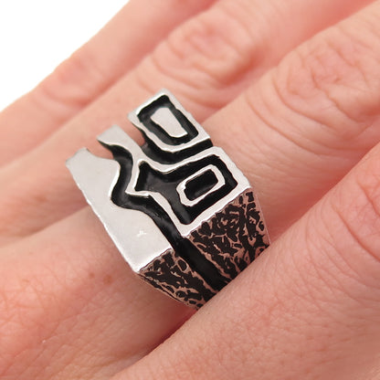 925 Sterling Silver Vintage Modernist Oxidized Ring Size 10.25