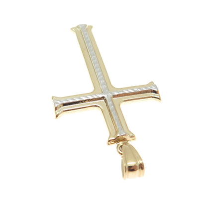 14K Yellow & White Gold Diamond-Cut Cross Religious Charm Pendant