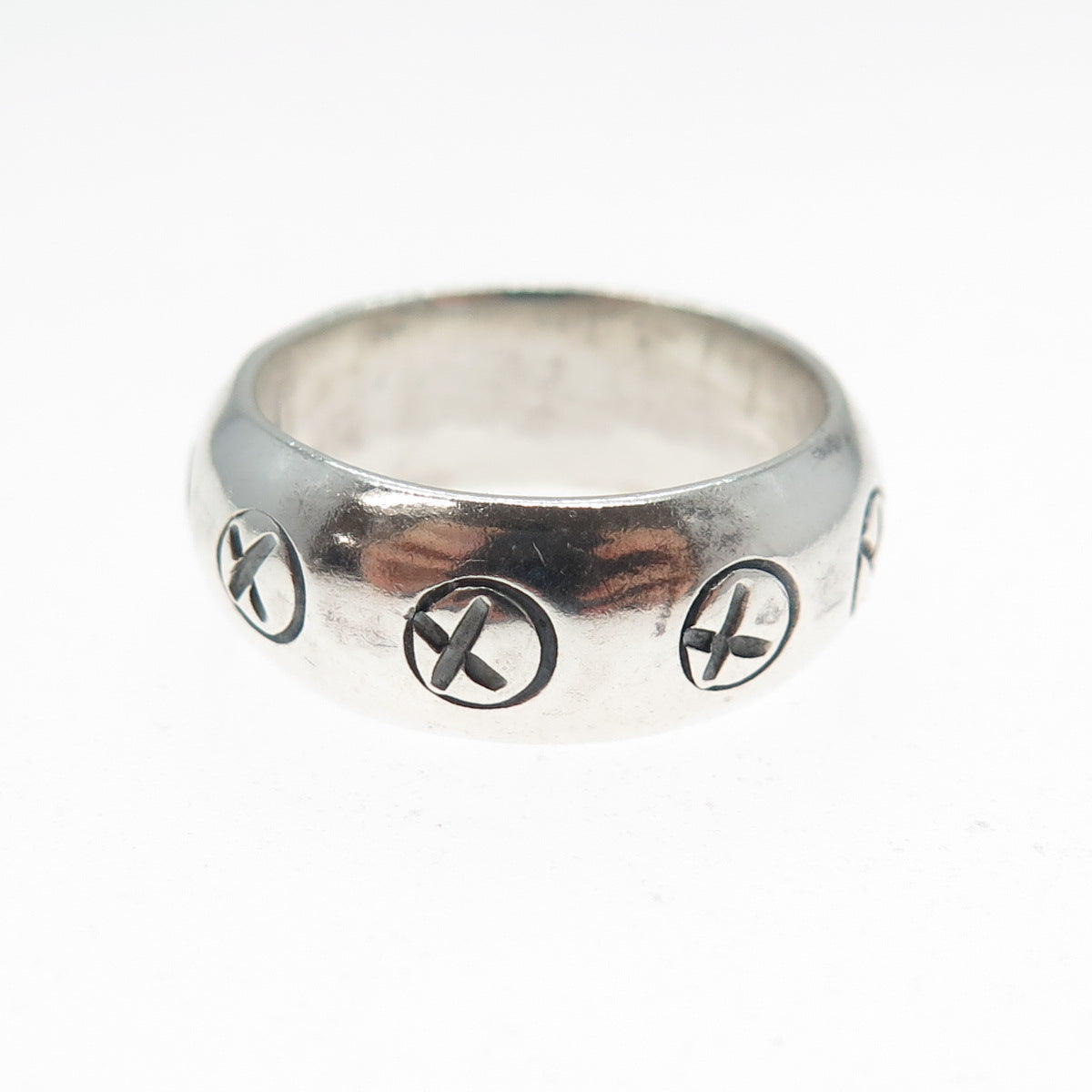 925 Sterling Silver Vintage Mexico X Symbol Oxidized Band Ring Size 7.75