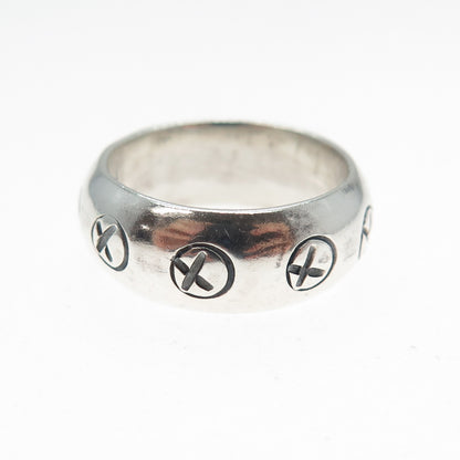 925 Sterling Silver Vintage Mexico X Symbol Oxidized Band Ring Size 7.75